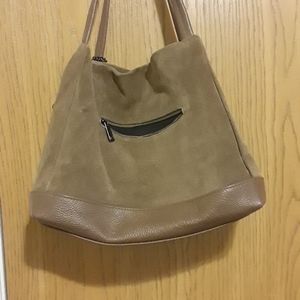 Suede and leather tote bag